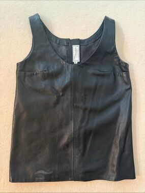 Black Leather Scoop Neck Shell Top